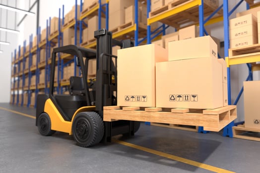 The forklift is working in the warehouse photo
