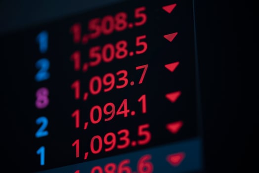 Stock market exchange graph price drop with red numbers investment lose of  business financial digital background - charts stock crash crisis fall risk decreasing arrow down trend sell photo