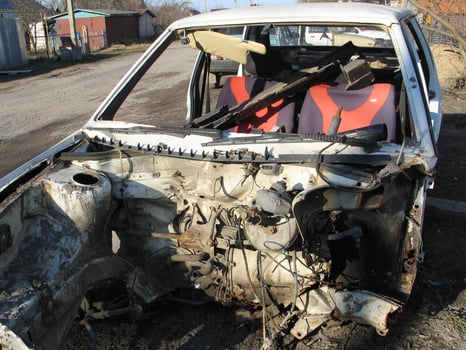 car crash accident on street, damaged automobiles after collision in city photo