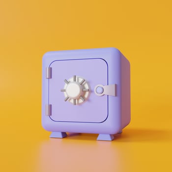 Purple Safe box on yellow background. 3d illustration photo