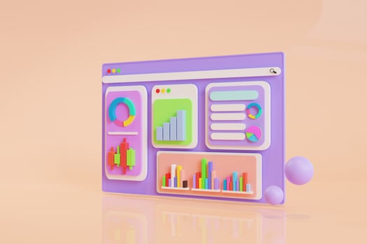 Icon, data analytics, graphs dashboard, and business finance report. investment or  Stock market website SEO concept. 3D Illustrations. photo