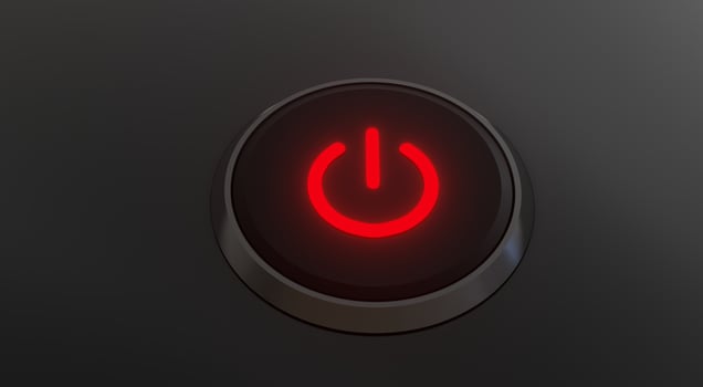 Start button or power button with reflective red light, 3D rendering. photo