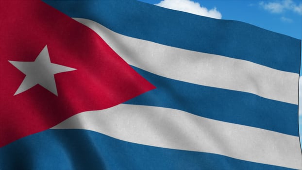 The national flag of Cuba waving in the wind, blue sky background. 3d rendering photo