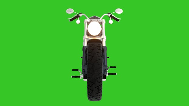 Classic Motorbike on a green screen. Front view. 3d rendering photo