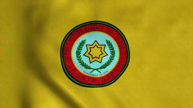 Eastern Band Cherokee Indian Flag, waving in wind. Realistic flag background. 3d illustration photo