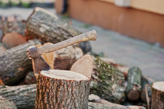 Axe in stump background chopped firewood. photo