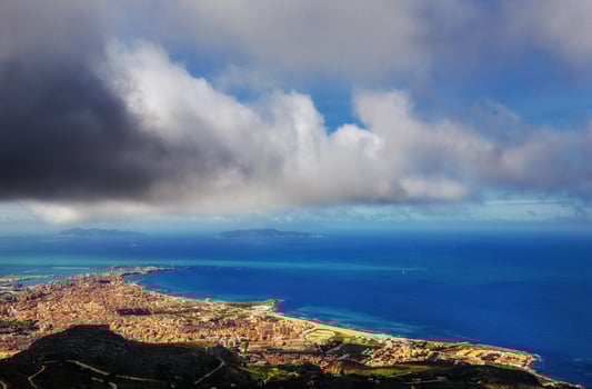 Spring panorama of sea coast city Trapany. Sicily, Italy, Europe photo