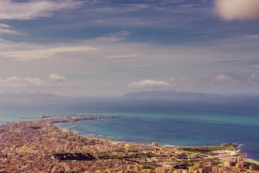 Spring panorama of sea coast city Trapany. Sicily, Italy, Europe photo