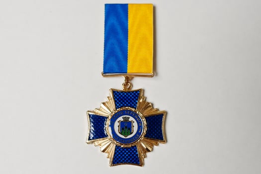 Ukrainian medal 70th war anniversary on white background photo