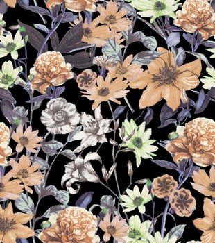 flowers pattern design floral seeamless botanical tropical bacakground seamless photo