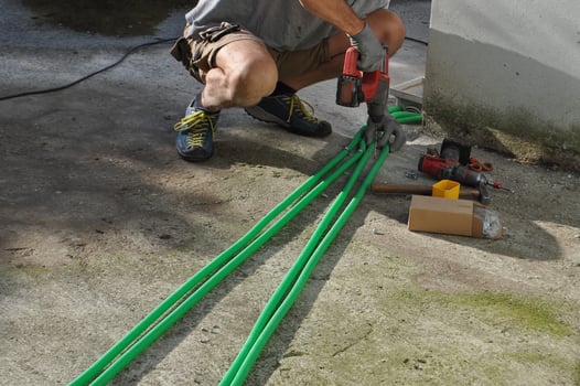 green corrugated plastic piper for electrical wires photo