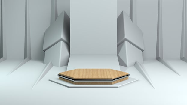 3D Wood Podium for product presentation with Decoration background photo