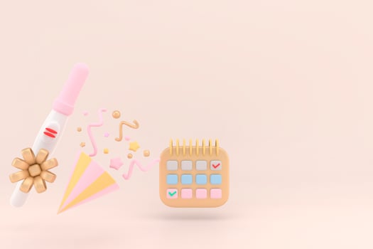 Positive Plastic Pregnancy Test on a pink background with copy space. 3d Rendering. photo