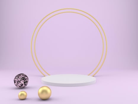 3d rendering studio with geometric shapes, podium on the floor. Platforms for product presentation, mock up background. photo