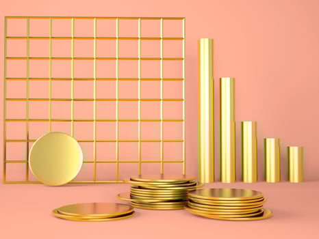 Product podium with money on pastel background 3d. Abstract minimal geometry concept. Studio stand platform theme. Exhibition and business marketing presentation stage. photo