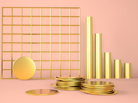 Product podium with money on pastel background 3d. Abstract minimal geometry concept. Studio stand platform theme. Exhibition and business marketing presentation stage. photo