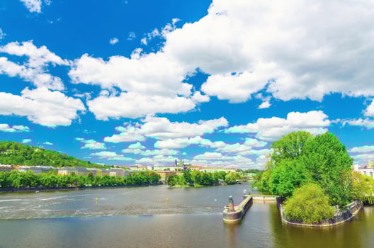 Panoramic view of Prague city, historical center with Prague Castle photo