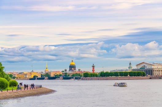Cityscape of Saint Petersburg Leningrad city, Palace Bridge bascule across Neva river photo