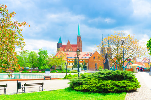 Monument in park on Sand island. Sts. Peter and Paul church, Collegiate Church of Holy Cross photo