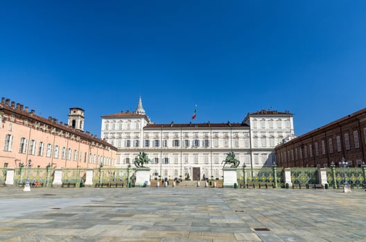 Royal Palace Palazzo Reale building on Castle Square Piazza Castello with fountains photo