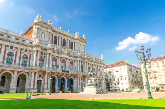 Facade of Palazzo Carignano palace Museum baroque rococo style old building on Piazza Carlo Alberto square photo