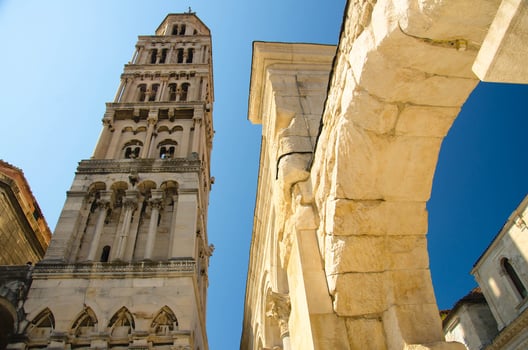 Saint Domnius bell tower above buildings, Split, Dalmatia, Croatia photo