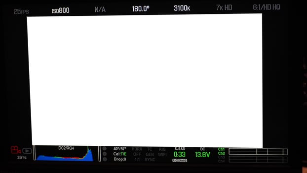 Video recording interface. VDO production recording camera viewfinder on monitor. photo