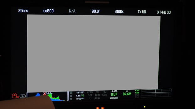 Video recording interface. VDO production recording camera viewfinder on monitor. photo