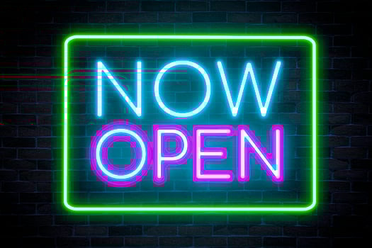Now Open neon banner. photo