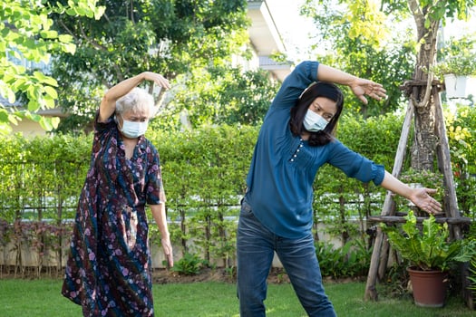 Asian senior or elderly old lady woman patient exercise with happy fresh enjoy in park, healthy strong medical concept photo