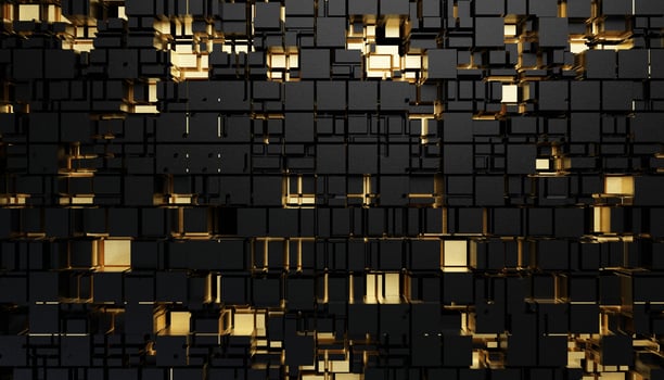 Futuristic Gold and Black squares extruded abstract background , 3d rendering photo