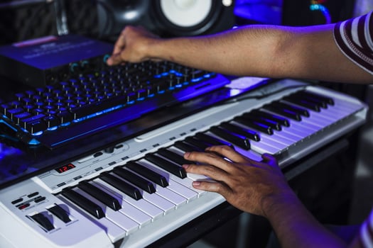 Piano players or composer working  in the recording studio photo