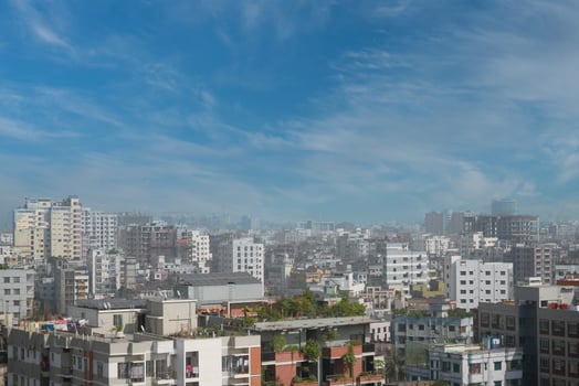 high angle view of dhaka city residential and financial buildings at sunny day photo