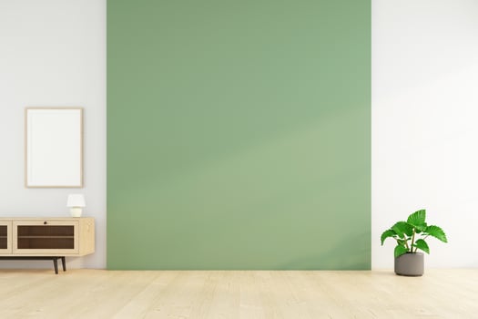 Empty room with green wall and green plant. 3d rendering photo