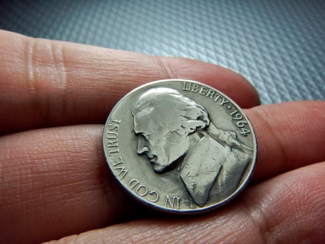 US Dollar Coins on finger photo