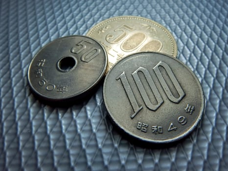 Japanese money, silver coin, yen photo
