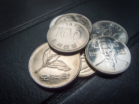 KOREAN COIN KOREA MONEY, CURRENCY, CONCEPT, BUSINESS photo