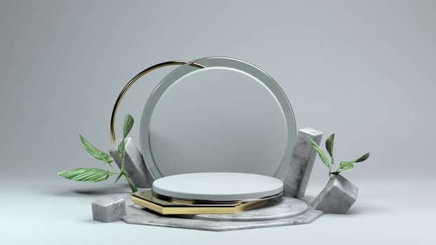 Premium Podium with Plant for product presentation 3D rendering photo