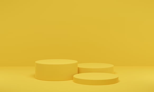 3D rendering. Yellow cylinder platform minimal background. Abstract geometric shapes podium for display product presentation. photo