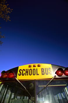 School bus parked in Crane Valley in Saskatchewan photo