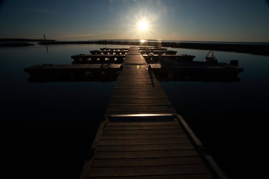 Marina on Hecla Island in Manitoba at sunrise photo