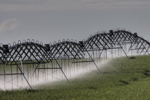 Water spinklers at work during cloudy day photo