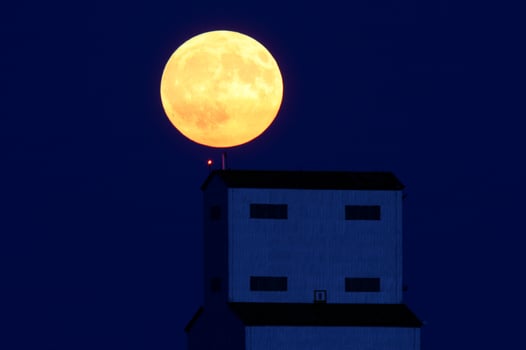 Full moon over Tuxford grain elevator photo