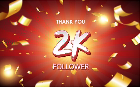Celebrating 100k, 200K, 10K, 2K, 1K, 500K, 400K, 300K, 1K followers sign with golden sign and confetti of social media banner design photo