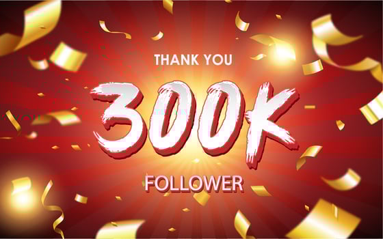 Celebrating 100k, 200K, 10K, 2K, 1K, 500K, 400K, 300K, 1K followers sign with golden sign and confetti of social media banner design photo
