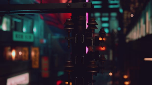 night scene of japan city with neon lights photo