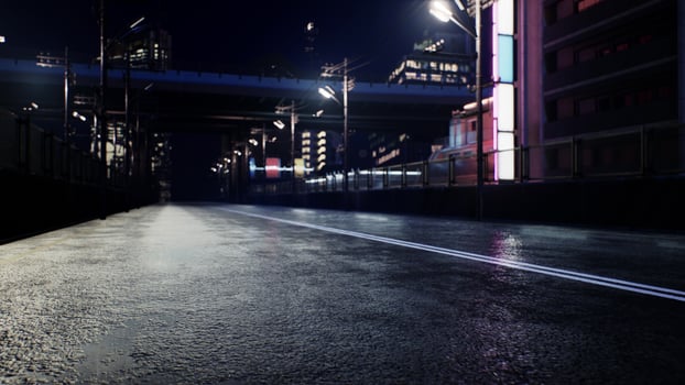 night scene of japan city with neon lights photo