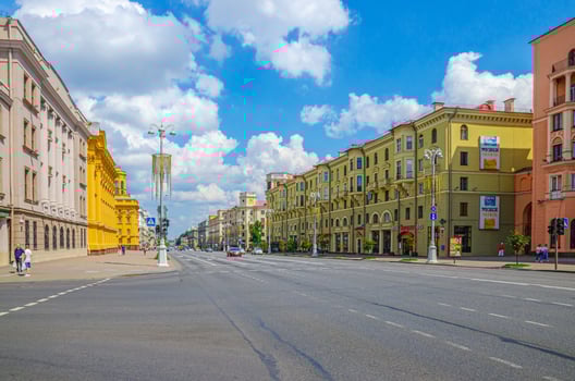 Independence Avenue with Socialist Classicism Stalin Empire style buildings in Minsk photo