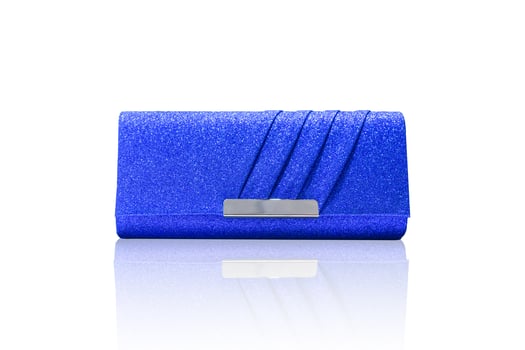 Blue clutch bag isolated on white background with clipping path. photo