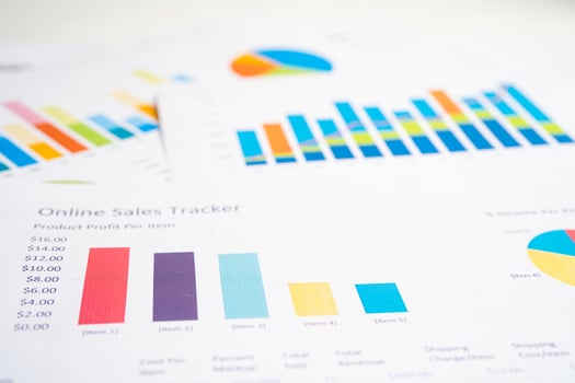 Charts Graphs paper. Financial development, Banking Account, Statistics, Investment Analytic research data economy, Stock exchange Business office company meeting concept. photo